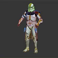 Damaged Clone Trooper in White Yellow Brown Armor with Cloak Standing Pose 3d model