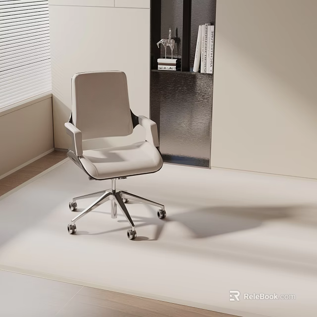Modern Office Chair With Light Gray Fabric Metal Base And Wheels In Bright Office Space 3d model 