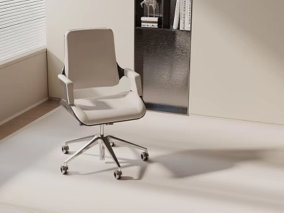 Modern Office Chair With Light Gray Fabric Metal Base And Wheels In Bright Office Space 3d model