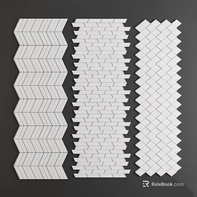 Modern Tile Components With White Herringbone Staggered And Diamond Patterns Design 3d model 