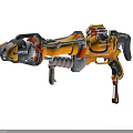 Futuristic Yellow And Orange Weapon With Intricate Mechanical Design And Red Strap