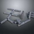 Gray Cylindrical Concrete Pipes Scattered With Stacked Arrangement On Gray Background