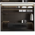 Modern Black Wardrobe Interior Design With Hanging White Clothes Storage Compartments And Drawers