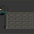 Vintage Motorcycle Shop Building With Green Awning Brick Wall And Street Lamp