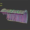 Curved Metal Mechanical Component with Surface Bolts and Internal Blades in Industrial Design
