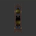Gothic Style Dark Colored Display Cabinet With Pointed Top Glass Panes And Carved Base
