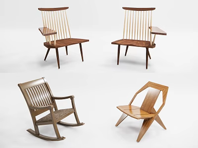 Wooden Lounge Chairs Various Designs Classic Modern Styles Armrests Rocking Base Ergonomic Frames 3d model