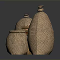 Household Supplies Featuring Sack Wrapped Containers Wooden Crate Milk Cartons And Grain Filled Earthenware Jar