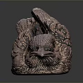Intricate Wooden Bird Sculpture With Detailed Feathers And Wing Design