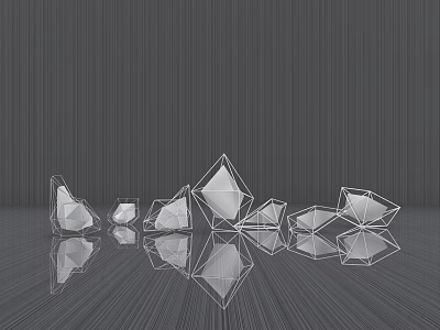 Transparent Geometric Sculptures Crystal like Shapes On Reflective Surface With Gray Background And Clean Lines 3d model