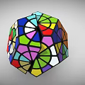 Two Intricate Colorful Geometric Polyhedrons With Multicolored Patterns And Black Lines