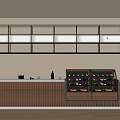 Modern Bar Counter With Wine Bottles Display Cabinets And Wooden Panels