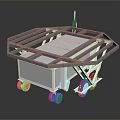 Mobile Wheeled Metal Framework Featuring Grid Platform And Top Support Pole 3d model