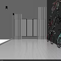 Different Style Bicycles in Various Colors Mounted on Gray Wall 3d model