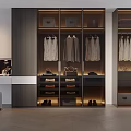 Modern Wardrobe Design With Glass Doors Hanging Rods Storage Drawers And Built-in Lighting