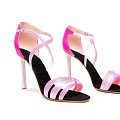 Elegant Women's Pink High Heel Sandals With Cross Straps And Black Soles