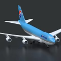 Korean Air Large Passenger Aircraft With Blue Fuselage Four Engines And Tail Logo