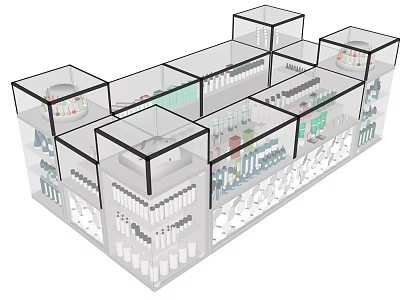 Modern Cosmetics Store Interior With Transparent Display Cases And Various Beauty Products 3d model