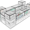 Modern Cosmetics Store Interior With Transparent Display Cases And Various Beauty Products