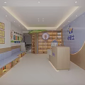 Bright Child Friendly Kindergarten Interior With Reception Desk Bookshelves Seating And Wall Decorations