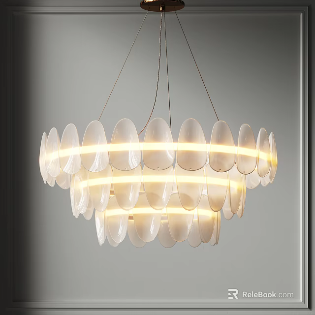 Elegant Modern Chandelier With Glass Oval Shades And Warm Illuminated Layers 3d model 