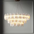 Elegant Modern Chandelier With Glass Oval Shades And Warm Illuminated Layers