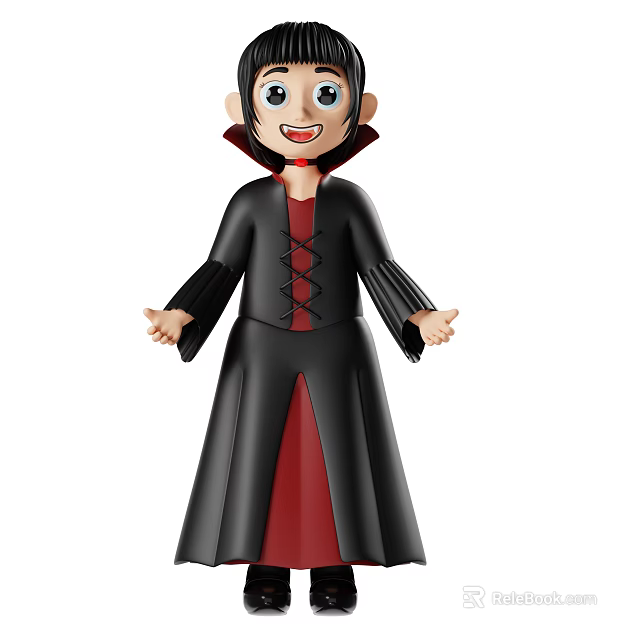 Cartoon Style Game Movie Vampire Character With Black Robe Red Lining And Smiling Expression 3d model 