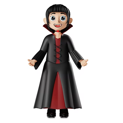 Cartoon Style Game Movie Vampire Character With Black Robe Red Lining And Smiling Expression 3d model