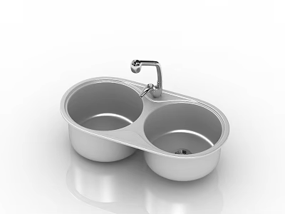 Stainless Steel Double Bowl Kitchen Sink With Modern Faucet Design 3d model
