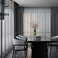 Elegant Luxury Restaurant Interior With Glass Dining Table Gray Chairs Green Vase And Curtains
