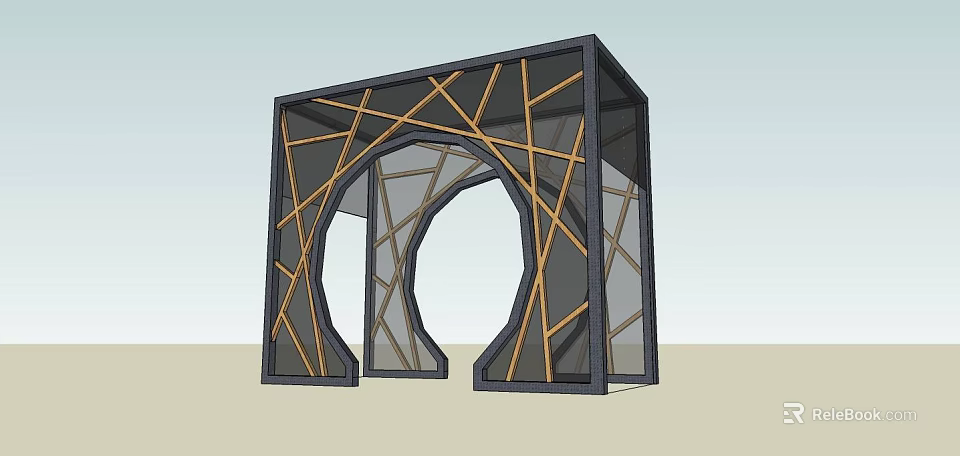 Modern Geometric Frame Structure With Black Frame Yellow Crossed Lines And Arched Openings 3d model 