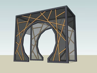Modern Geometric Frame Structure With Black Frame Yellow Crossed Lines And Arched Openings 3d model