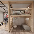 Kids Room Interior Design With Wooden Bunk Bed Stairs Swing And Rock Climbing Wall