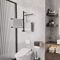 Wall Mounted Bathroom Cabinet Rack with Towel Holder Shelf and Toiletries on Gray Wall