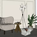 Single sofa leisure sofa floor lamp bonsai combination 3d model