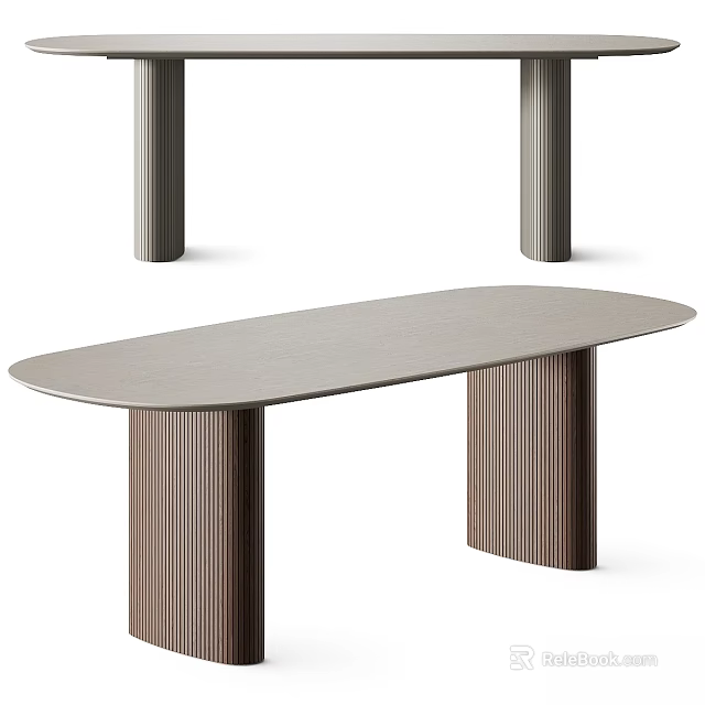Modern Functional Desk With Oval Tabletop And Striped Support Legs Design 3d model 