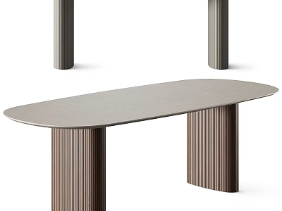 Modern Functional Desk With Oval Tabletop And Striped Support Legs Design 3d model