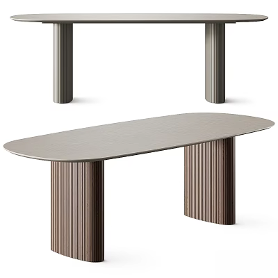 Modern Functional Desk With Oval Tabletop And Striped Support Legs Design 3d model
