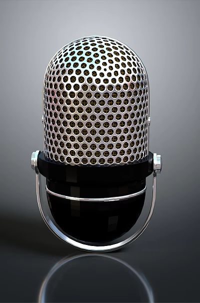 Modern Metal Mesh Microphone Household Audio Device With Black Base Stand For Home Use 3d model
