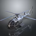 Military Helicopter With Silver Gray Body And Weapons On Dark Background With Reflection
