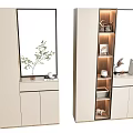 Entryway Cabinet And Side Cabinet Modern Light Tone Design With Mirror And Storage Shelves
