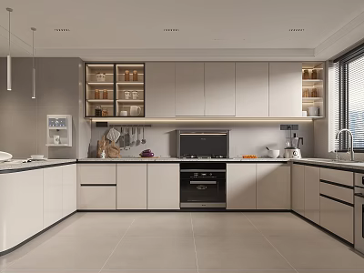 Modern Kitchen Interior With White Cabinets Island Counter And Stainless Steel Appliances 3d model