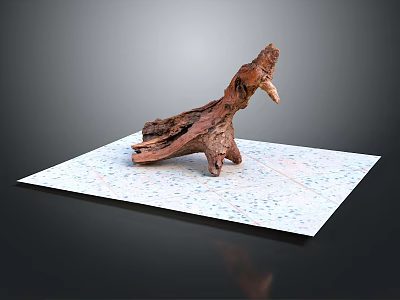 Natural Brown Wooden Sculpture Artistic Shape On White Speckled Platform With Dark Background 3d model