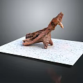 Natural Brown Wooden Sculpture Artistic Shape On White Speckled Platform With Dark Background