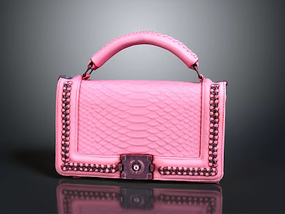 Stylish Pink Snakeskin Texture Handbag With Studded Trim Top Handle And Secure Lock Closure 3d model