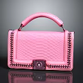 Stylish Pink Snakeskin Texture Handbag With Studded Trim Top Handle And Secure Lock Closure