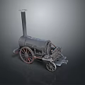 Vintage Steam Train Engine With Black Body Red Rimmed Wheels And Metal Chimney