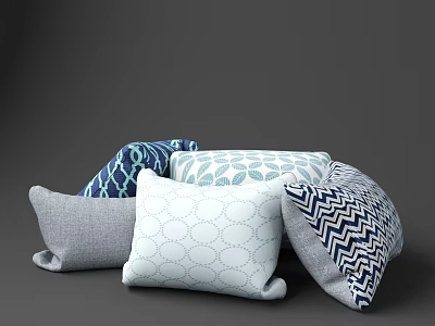 Soft Decorative Throw Pillows With Blue Gray White Patterns For Home Decoration 3d model