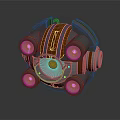Mechanical Device With Orange Stripes Circular Metallic Components And Transparent Section