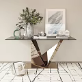 Stylish Modern Console Table Displaying Greenery Vase Camera Books And Framed Art 3d model